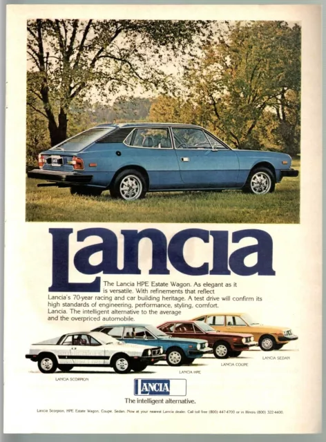 Lancia HPE Estate Wagon 1977 Vintage Print Ad Automobile Sedan Coupe Scorpion