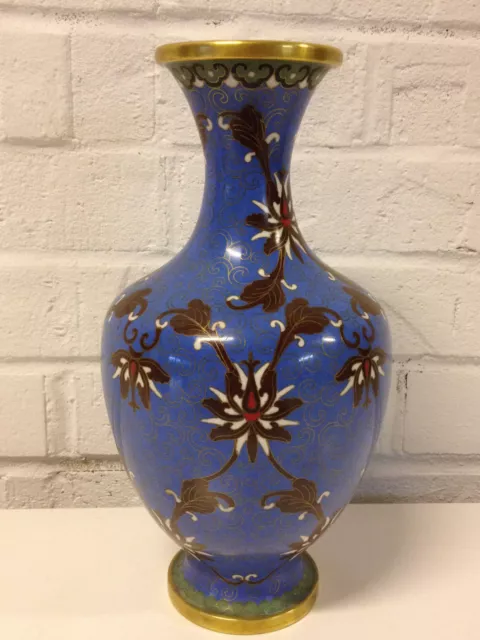 Chinese Fine 20th Century Blue Cloisonne Vase w/ Floral & Scrolling Decoration