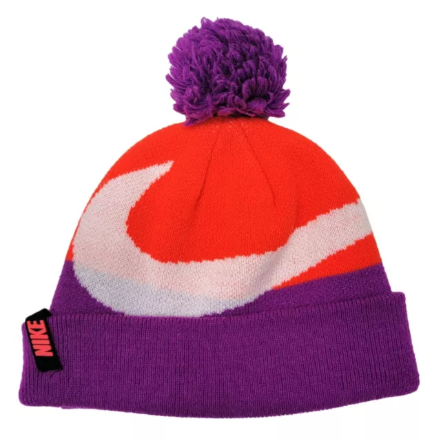 Nike Beanie Stocking Cap Hat with Pom Pom Multi-color Knit Cuff Youth Boys Girls