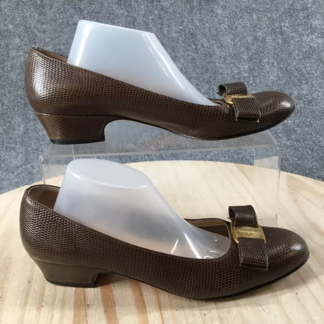 Salvatore Ferragamo Shoes Womens 7.5 AA Boutique Bow Vara Pumps Brown Italy Made