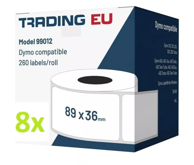 ✅ 10x Label kompat. zu Dymo 99012 36 x 89 mm 260 Label Etiketten pro Rolle ✅
