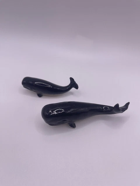Vintage Miniature Humpback Whale Pair Porcelain Tiny Figurine Trinkets 3