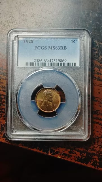 1928 Lincoln Wheat Cent 1C PCGS MS63 RB Red Brown                           2932