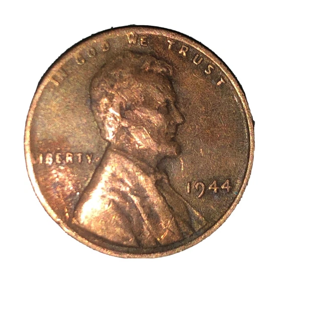1944 Lincoln wheat penny no mint mark. One Cent Coin, “L” In Liberty.
