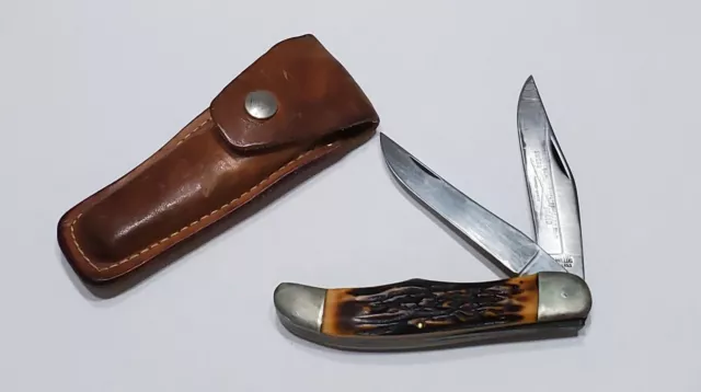 Vintage Camillus Sword Brand 26 - 2 Blade Folding Knife With Sheath USA