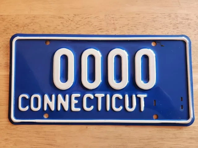 VINTAGE Connecticut SAMPLE License Plate # 0000 UNUSED! 1950s? BEAUTIFUL SHAPE