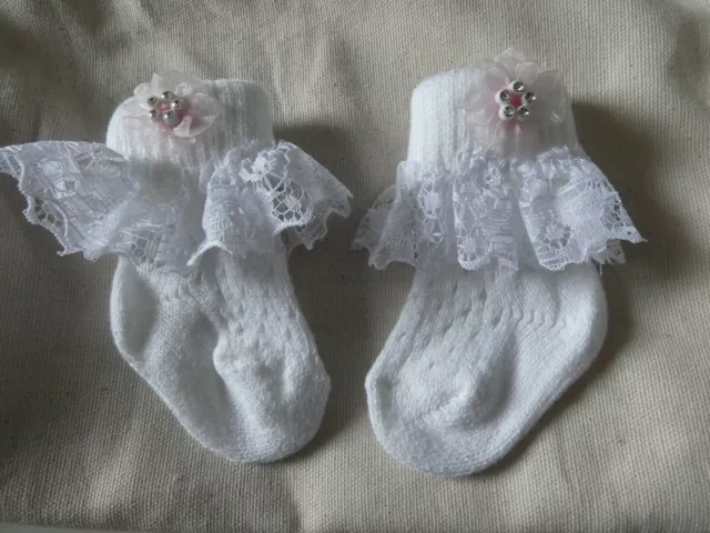 Belles chaussettes cheville bébé en coton pélerine blanc avec arc diamant, bébé, filles 2