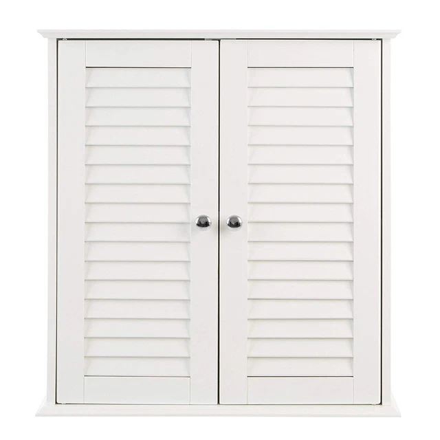 NEW BATHROOM DOOR White Storage Cupboard Wall Mounted Double