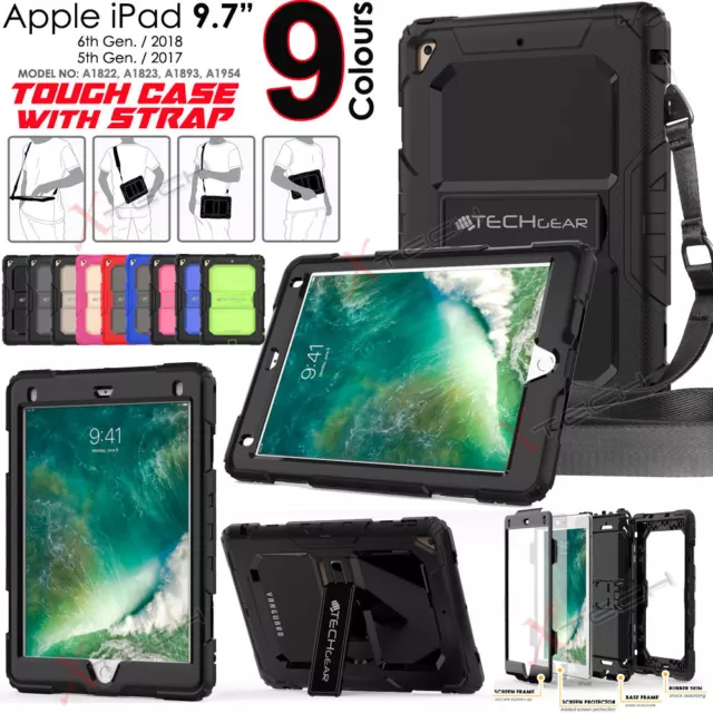 For Apple iPad 9.7" 2018 / 6th Gen Tough Rugged Armour SHOULDER STRAP Case Cover