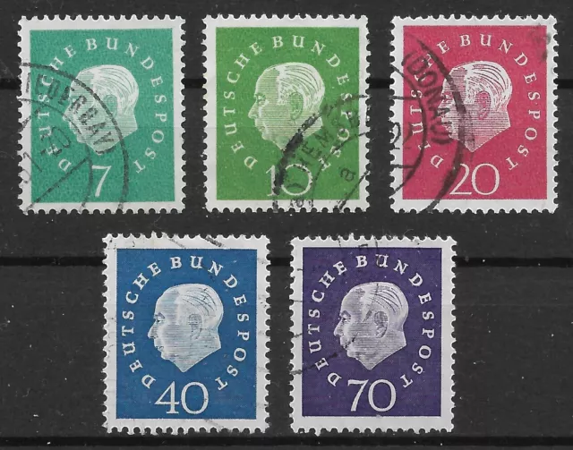 Bund 1959 o Satz Mi 302-06 Theodor Heuss (III) Freimarken Dauerserie 03706F