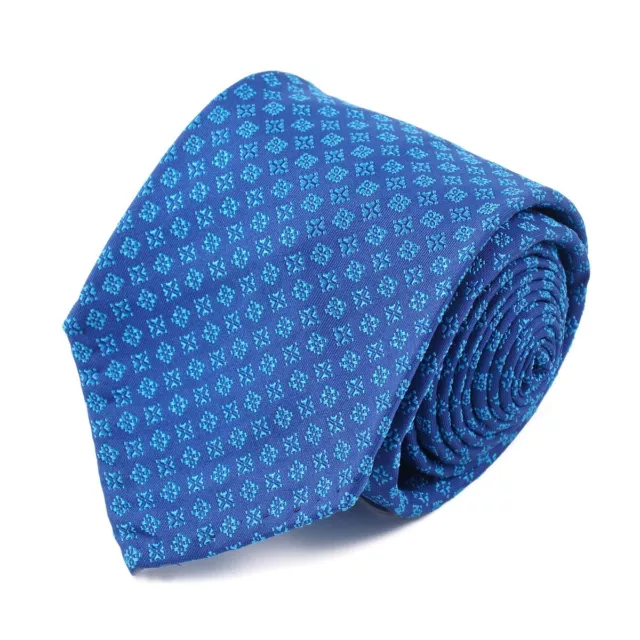 Sartorio Napoli by Kiton Blue-Turquoise Jacquard Unlined 7-Fold Silk Tie NWT