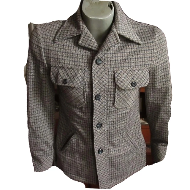 sz 10/12 True Vtg 70s BOYS GIRLS CHECKER POLYESTER STRETCH KNIT HIPPY JACKET