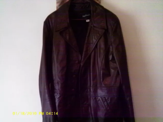 Vtg Royal Knight Spy Barn Stormer Zip Lined Trench Brown Leather Coat Sz 42 /M