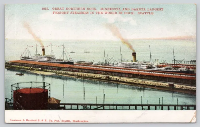 Seattle, Washington Great Northern Dock Steamers Minnesota & Dakota Postcard