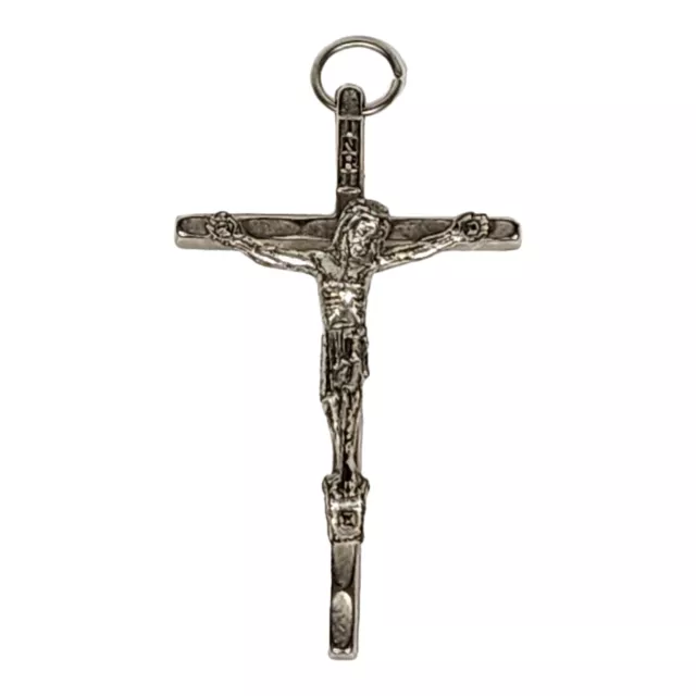 Vintage INRI Italy Silver 2" Pendant Jesus Christ Crucifix Holy Religious Cross