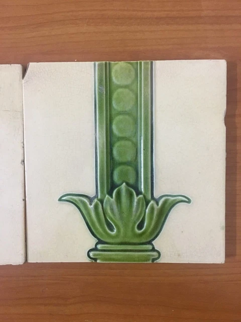 Vintage rare majolica collectible england antique art nouveau tile c1900 2