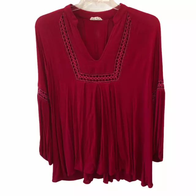 Cotton Candy LA Womens Large Red Crochet Long Sleeve Blouse Top Shirt L