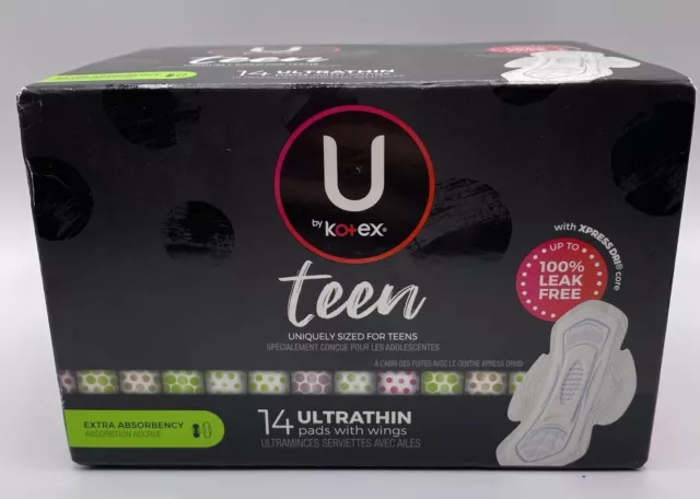 Almohadillas ultrafinas U by Kotex Teen 14 con alas absorción adicional