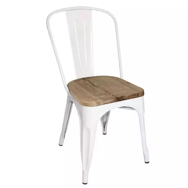 Bolero White Steel Dining Sidechairs with Wood Seatpad (Pack of 4) PAS-GM644