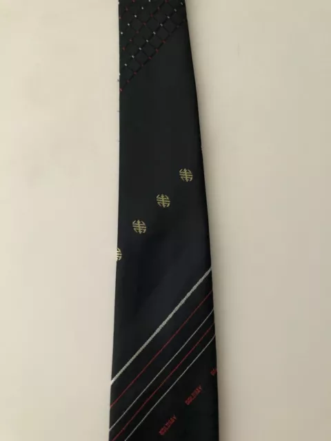 Unworn "Goldray" Vintage Tie Navy Blue Red White Spot Stripe Logo Pattern 2