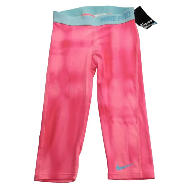 Nike Pro Girls Dri-Fit Capri Leggings Size Medium Pink Blue Athletic Training