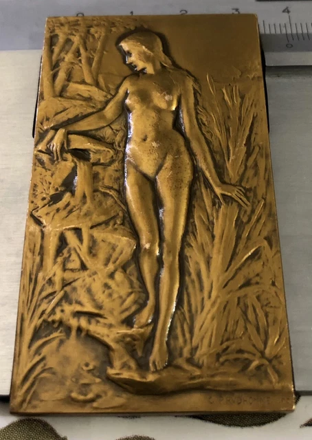 Médaille Plaque En Bronze Art Deco Nouveau Femme Nue Medal Par Prud'homme