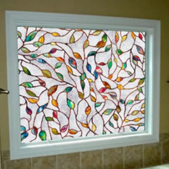 45x100cm Leaf Static Cling Stained Glass Window Film Window Home Decoration 2