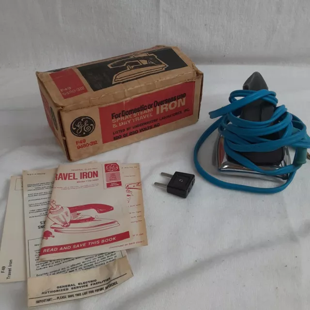 Vintage GE Iron Domestic & Overseas Use in Original Box F49 9480-312 Works!