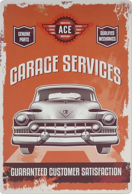 CARTELLO TARGA GARAGE Service in metallo vintage retrò Insegna da muro