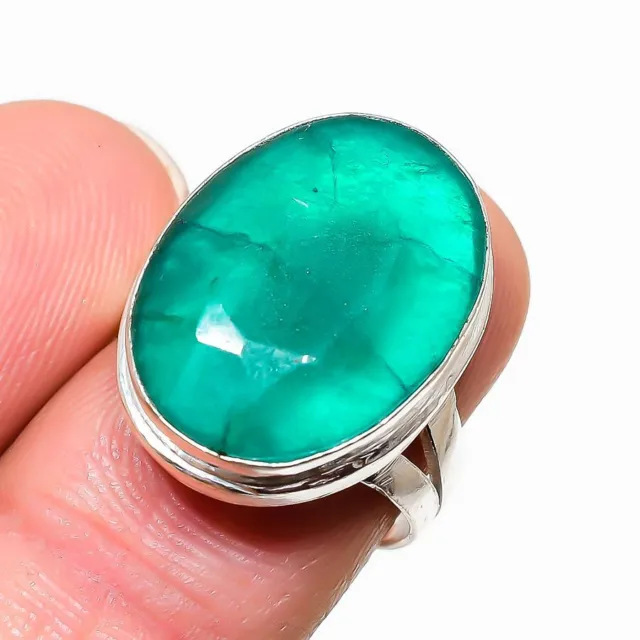 Smaragd (Labor Erstellt) Edelstein 925 Sterlingsilber Schmuck Ringgröße 8.5 D738
