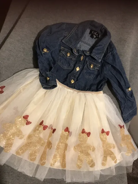 Lilt Denim And Tulle Glitter Gingerbread Girl Dress 2T