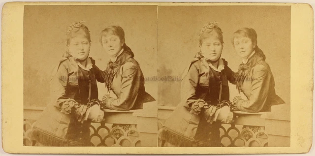 Deux -frauen Porträt c1880 Foto Stereo Vintage Albumin