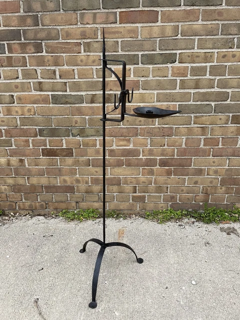 19th Century Wrought Iron Floor Candle Stand Betty Lamp