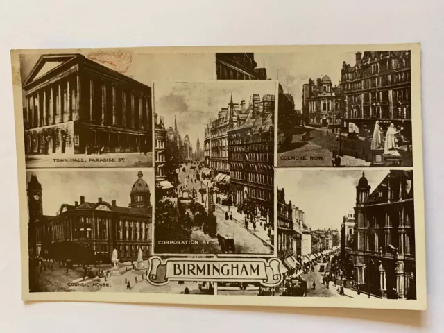 Vintage Postcard. Multi-view BIRMINGHAM - Town Hall - Colmore Row - 1924