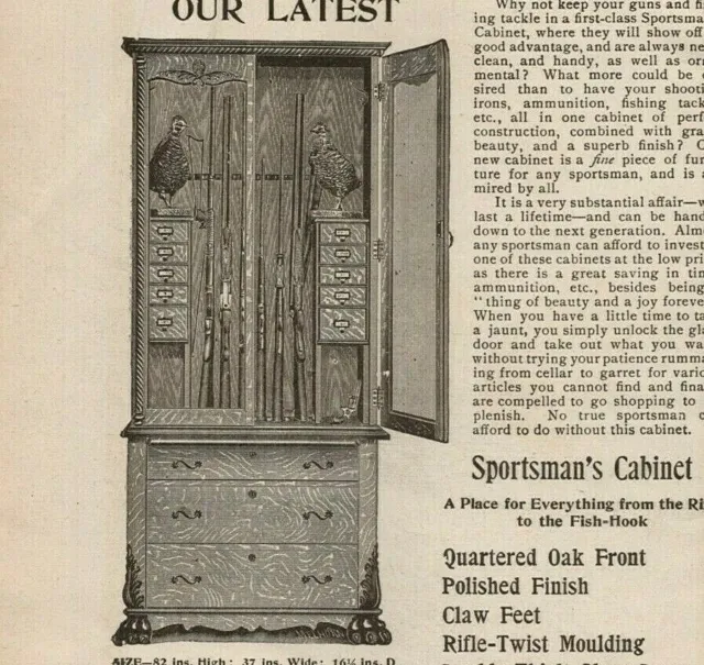 1896 Recreation Print Ad Sportsman's Cabinet Guns Quail Birds West End Furniture