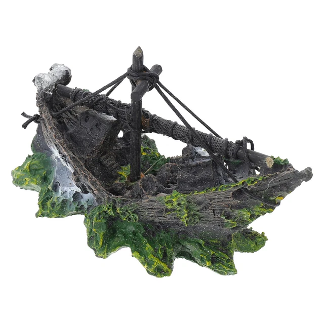 Aquarium Sailing Boat Ornament Resin Fish House Pirate Ship Tank Shipwreck