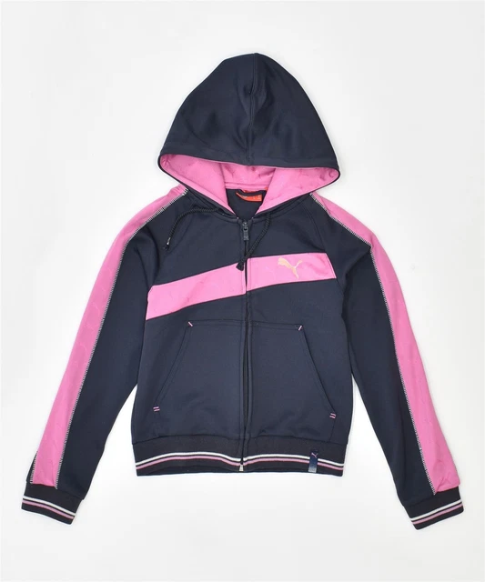 PUMA Girls Hooded Tracksuit Top Jacket 9-10 Years Navy Blue Polyester GS19
