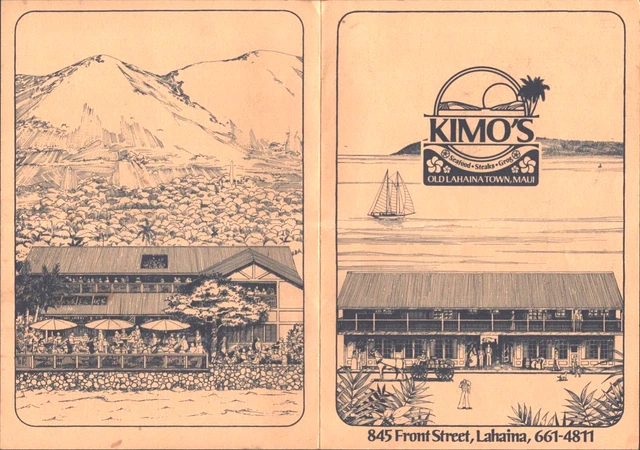 1979 KIMO'S RESTAURANT vintage tiki bar food menu OLD LAHAINA TOWN, MAUI, HAWAII 1979 KIMO'S RESTAURANT vintage tiki bar food menu OLD LAHAINA TOWN, MAUI, HAWAII