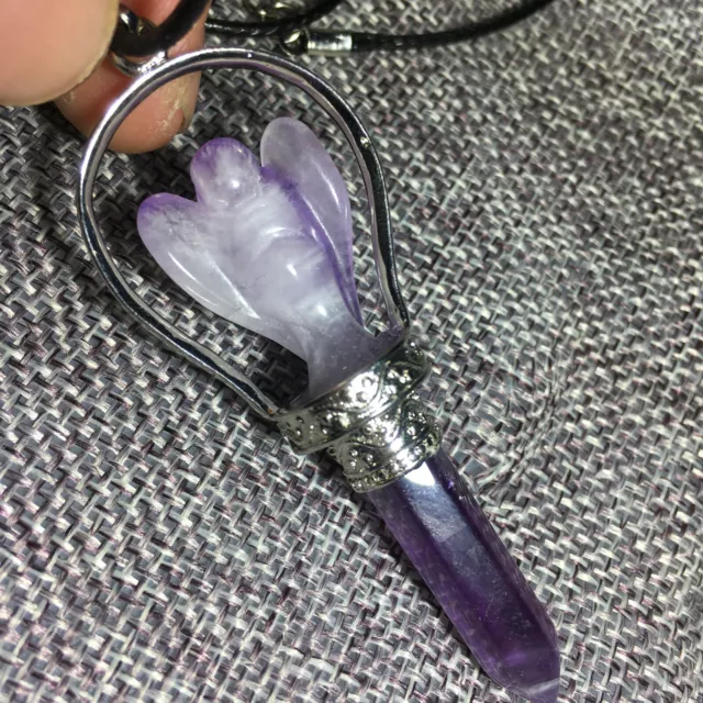Natural Dreamy amethyst Quartz crystal wand point Necklace Pendant healing 1PC