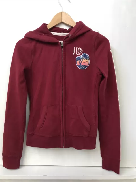 Hollister Womens Hooded Sweatshirt full zip Hoodie Jacket Burgundy Red Size XS