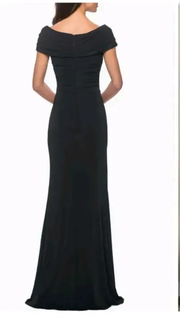La Femme Black Ruched Jersey Column Gown Formal Long Womens Size 10
