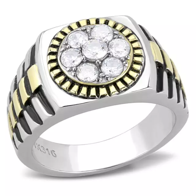 Anello da uomo argento sigillo anello rolo mignolo acciaio zirconio cubico bicolore 18kt