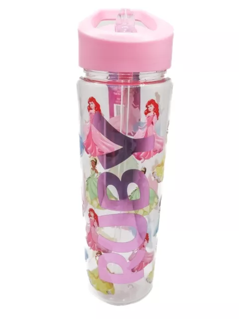 Personalised Disney Princess Cinderella Water Drinks Bottle Flip Top Straw 700ml