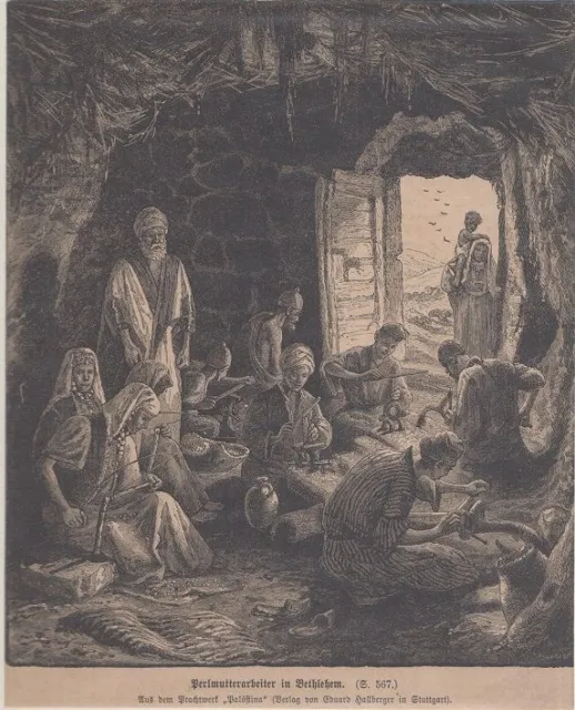 Orig. Holzstich - Goldschmied - Perlmutterarbeiter in Bethlehem.