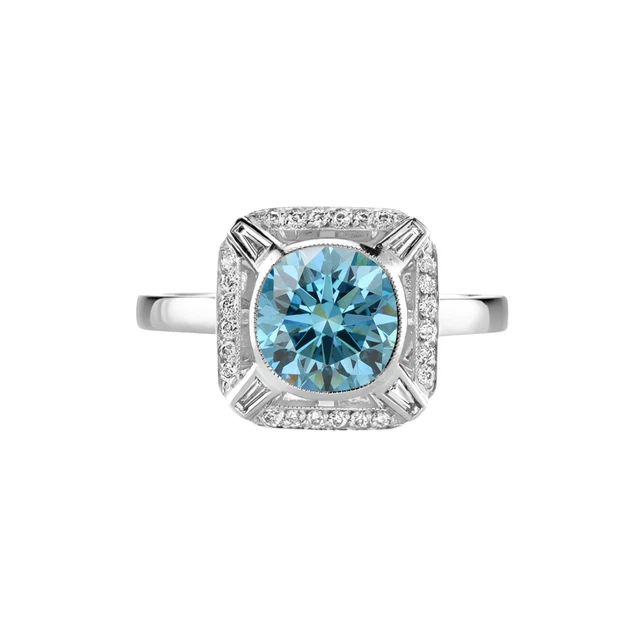 Bague Diamant Bleu Intense Lab Créé Or Blanc 14k Taille Ovale IGI - Personnalisable