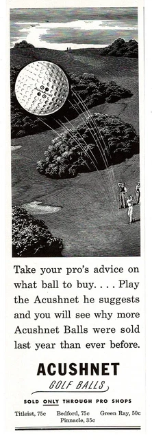 1941 ACUSHNET GOLF balls Titleist Bedford golfers course art vintage ...