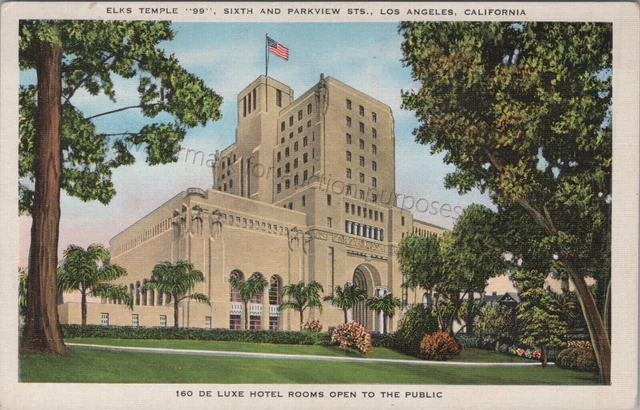 Los Angeles, CA - BPOE Elk's Lodge and Hotel - Vintage California Linen Postcard