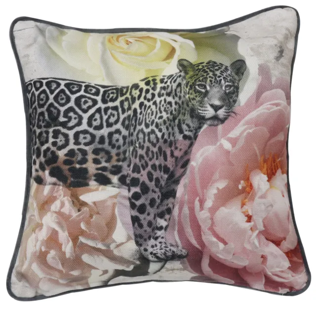Floral Leopard Cushion Cover 17" Piped Velvet Scatter Cushion