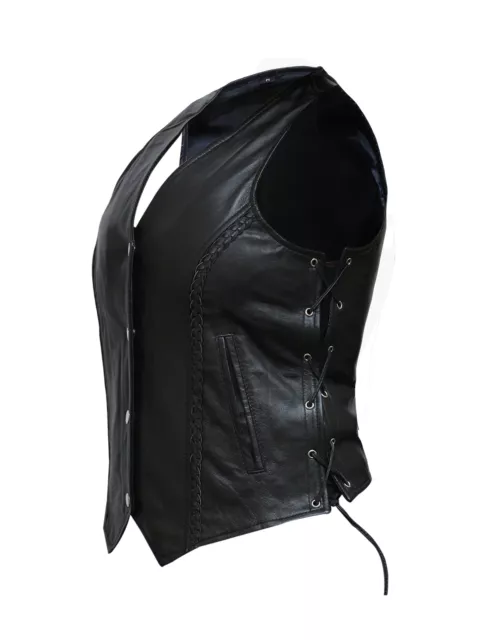 Nuovo Motociclista pelle Morbida Gilet da Donna Nero Super Morbido 2