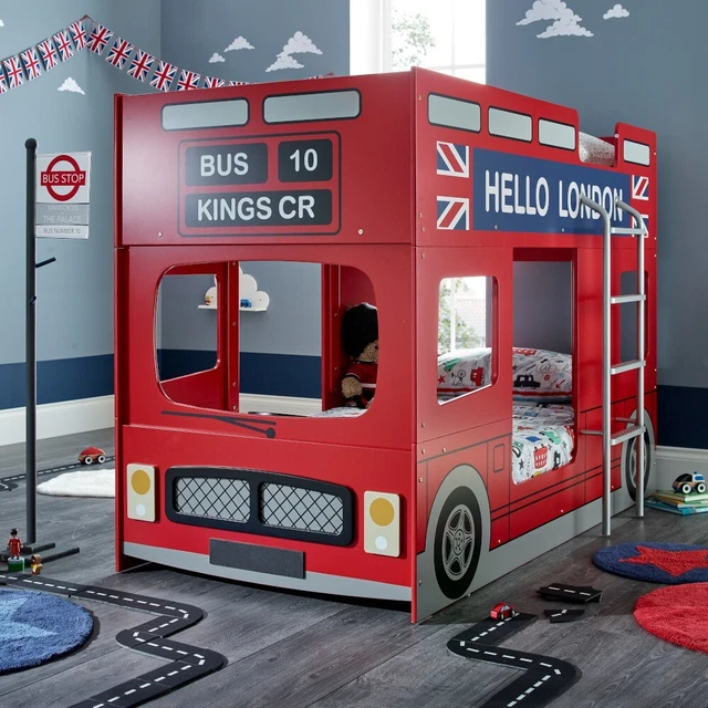 LONDON BUNK BED, London Bus Kings Cross Red Wooden Bunk Bed Frame, 3ft ...